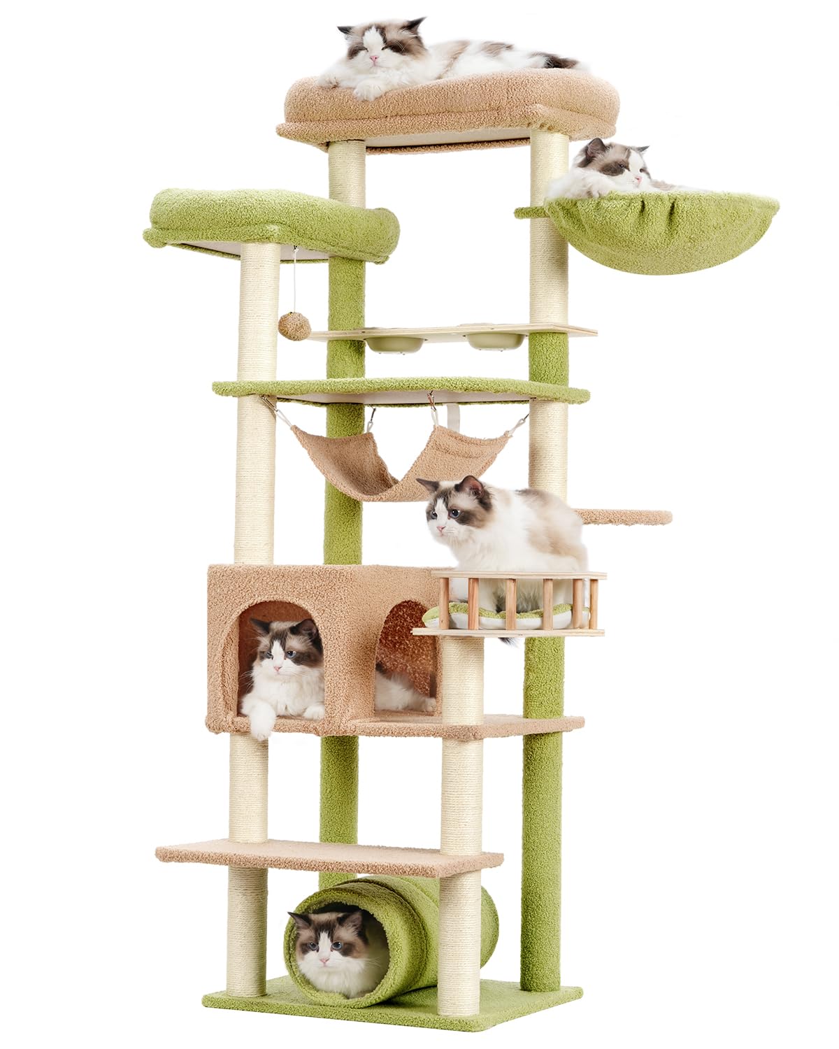 Gitelsnour Cactus Cat Tree with Hammock, Tunnel & Feeding Station – additional view