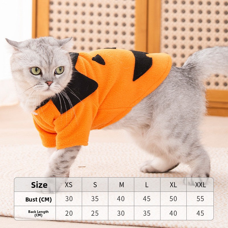 Fleece Lined Pet Costume Halloween Pumpkin Design