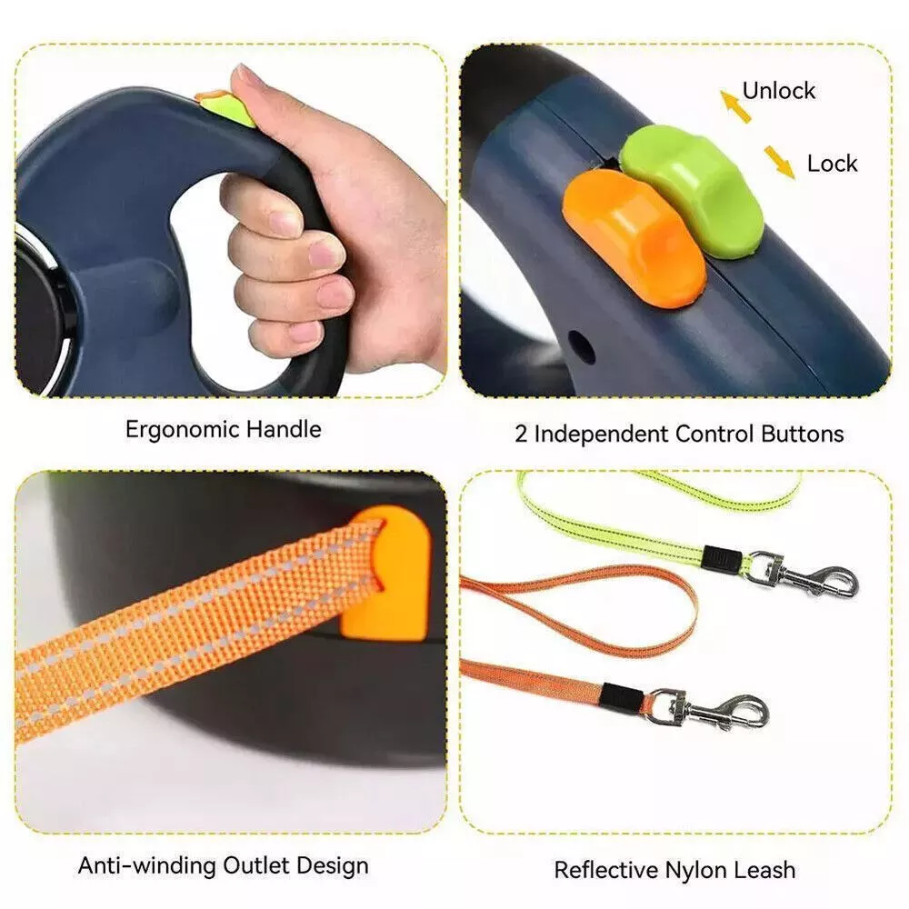 Dual Pet Leash, Retractable Reflective 360 Swivel Double Dog Walking Leash – view 4