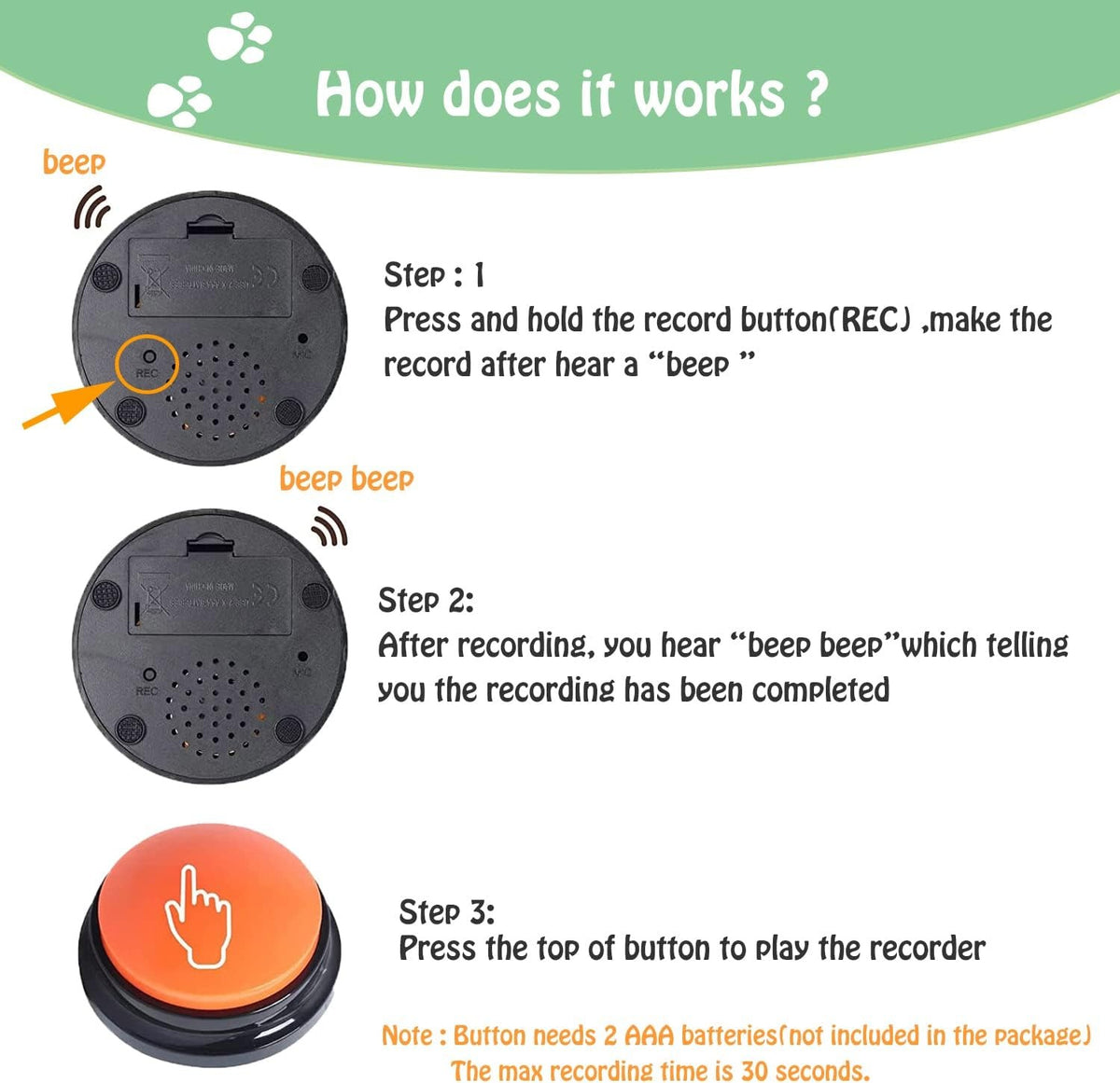 Pet Voice Recording Button Training Toy