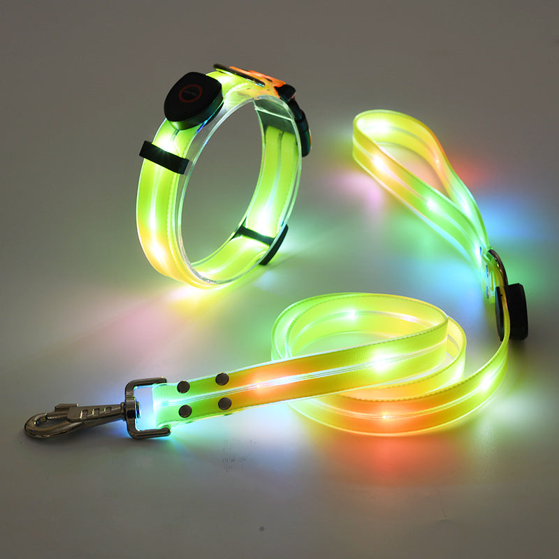 USB Rechargeable LED Illuminated Dog Collar with Leash