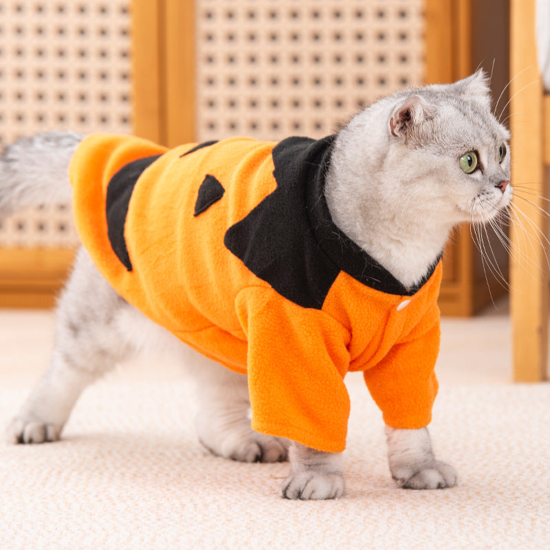 Fleece-Lined Pet Costume, Halloween Pumpkin Design