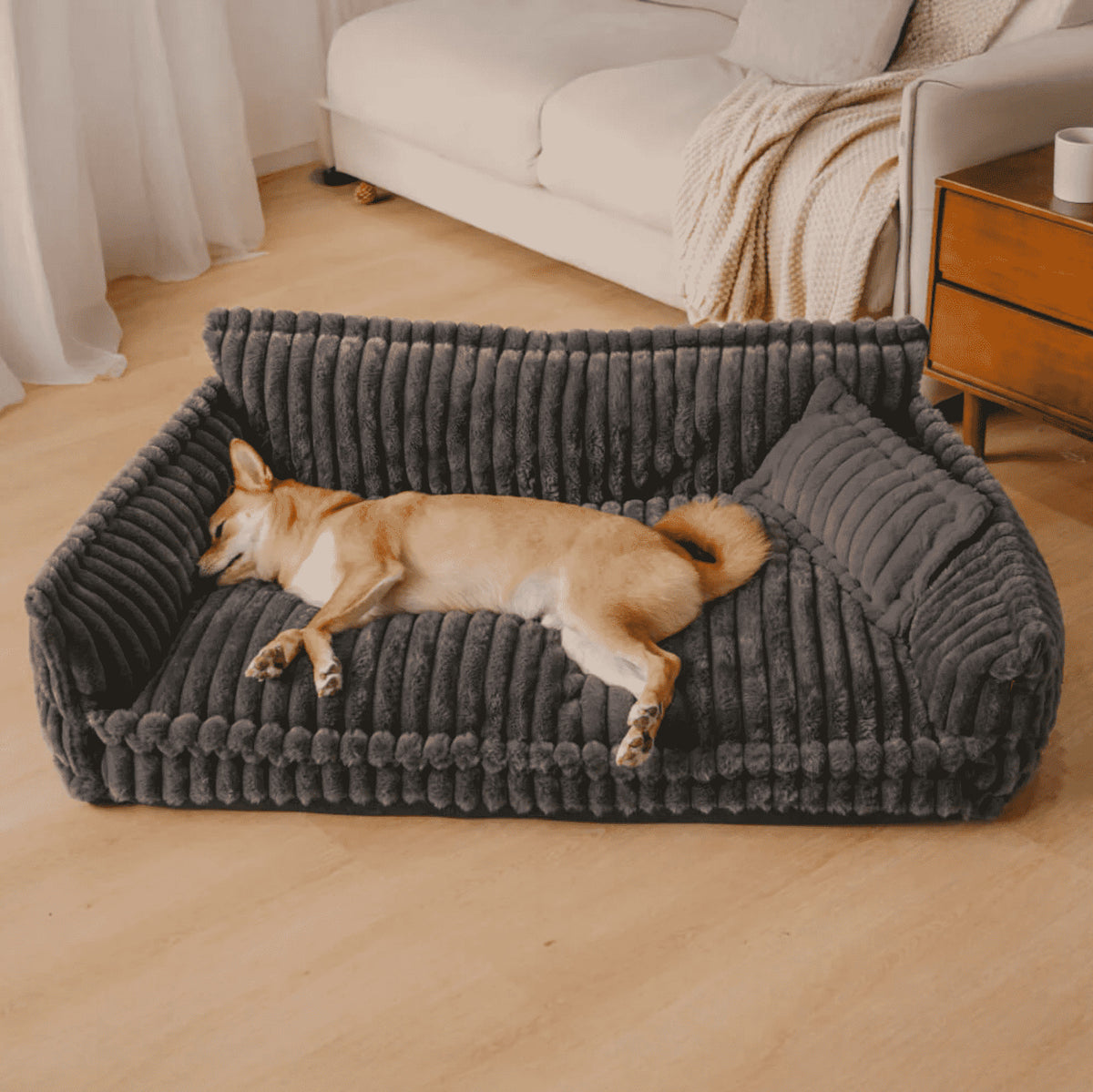 Plush Corduroy Pet Sofa Bed ? Dog & Cat Lounger
