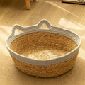 Woven Rattan Cat Basket Bed with Cotton Cushion