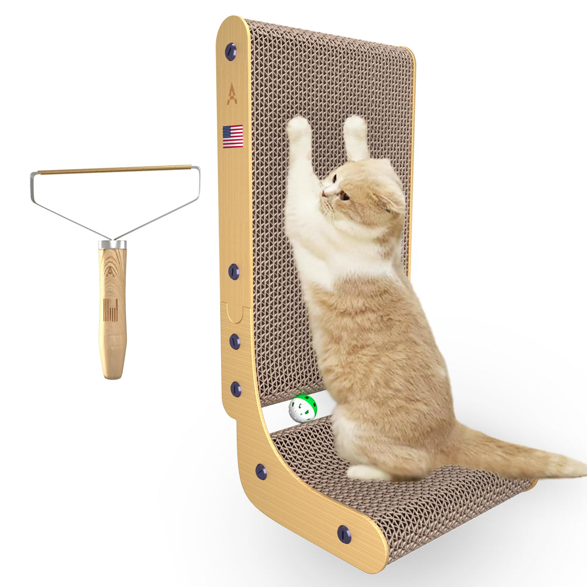 L-Shaped Cardboard Cat Scratcher with Toy Ball & Catnip – additional view