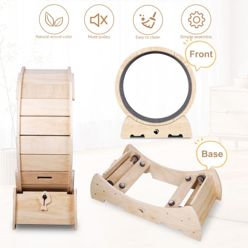 Natural Wood Cat Exercise Wheel with Silent Roller & Safety Lock – view 3