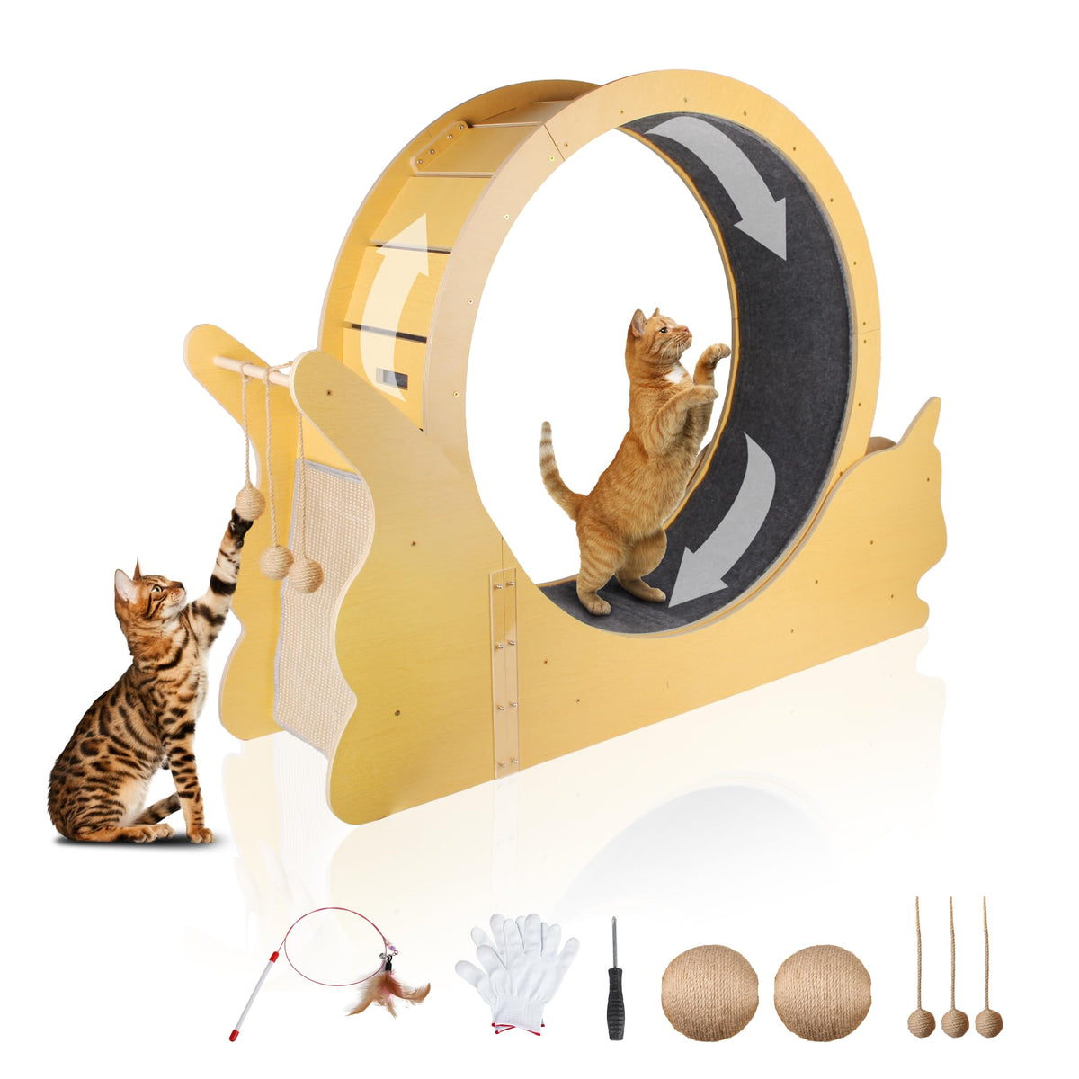 Cat Exercise Wheel with Scratching Post & Teaser Toy – additional view