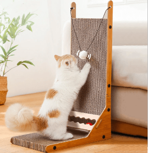 Wood Cat Scratcher - Funny Cat with Corrugated Base (Set) - The Honest Habitat