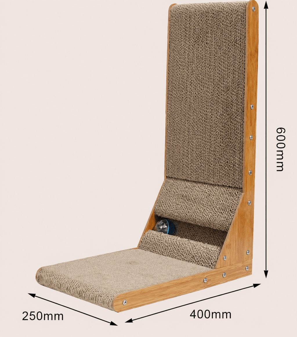 Wood Cat Scratcher - Funny Cat with Corrugated Base (Set) - The Honest Habitat